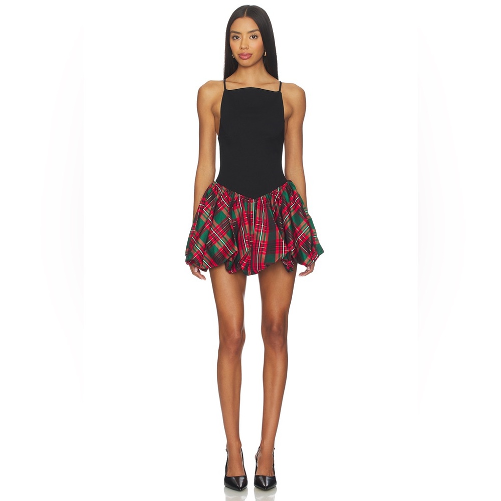 Free People Tinsel Kiss Mini Dress in Red Plaid NEW M